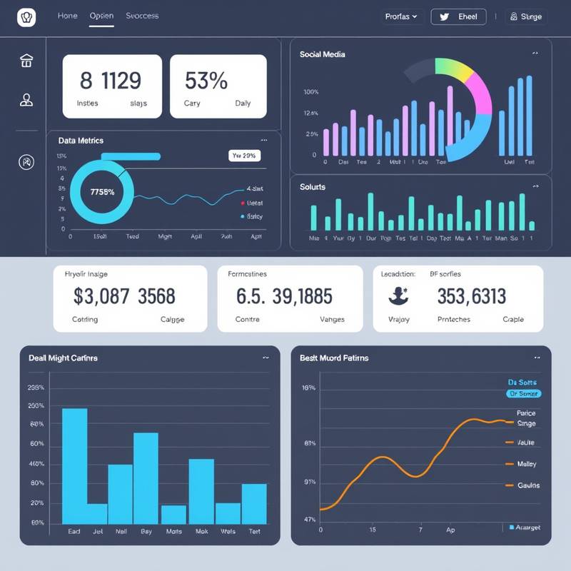 Imagen mostrando un dashboard de gestión de redes sociales con estadísticas y métricas.